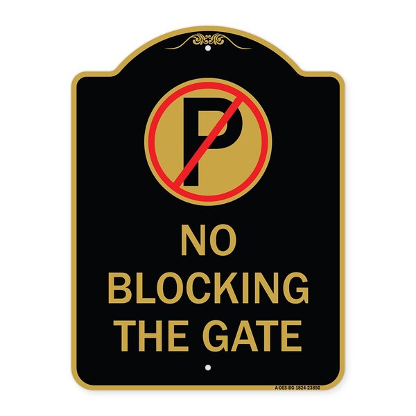 Signmission No Blocking Gate with Graphic, Black & Gold Aluminum Architectural Sign, 18" x 24", BG-1824-23850 A-DES-BG-1824-23850 - main
